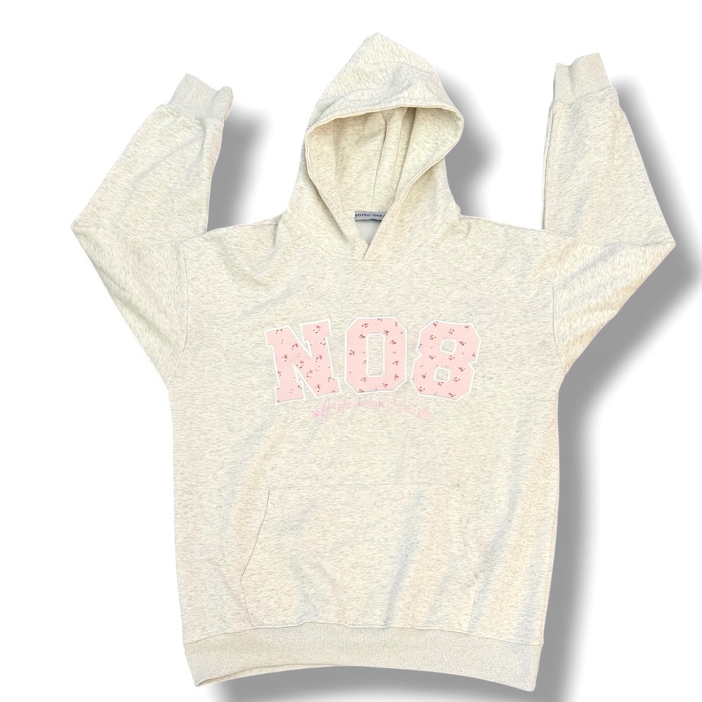 Aelfric Eden Oversized N08 Graphic Hoodie Large Grey Pink Streetwear Casual